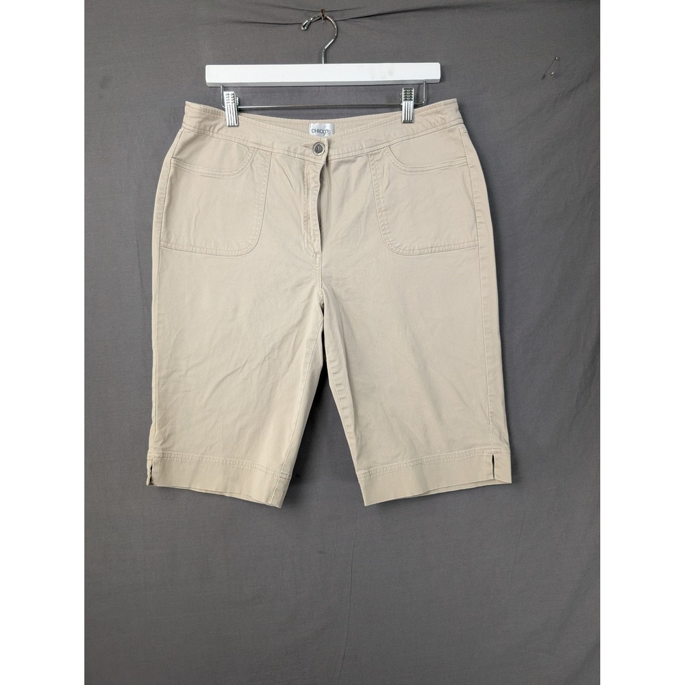 Chicos Womens Size 2 Beige Cotton Blend Bermuda Shorts